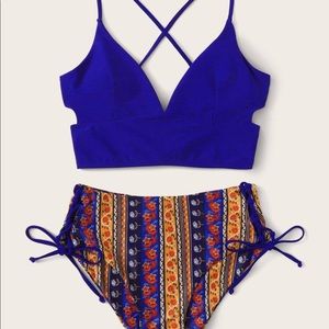 Lace Up Back Top High Waist Bikini